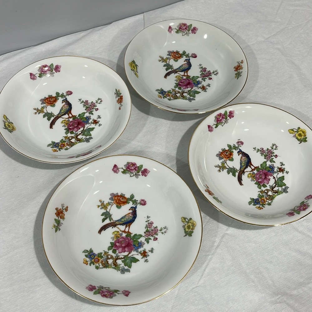 Vintage Epiag Czechoslovakia 8” Soup Plates Royal Peacock Flowers set of 4 - Picture 2 of 16